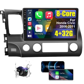 8 Core 4+32G Android Car Radio Stereo for Honda Civic 2006-2011 with Wireless CarPlay/Android Auto, 10.1'' HD Touchscreen Car Radio with AM/FM/RDS Backup Camera Bluetooth WiFi GPS SWC