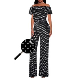 Hybrid & Company Women's Lightweight Off Shoulder Jumpsuit – Stretchy Wide Leg Romper – Casual to Formal One Piece Outfit KPVJ47696 10119 BLACK/IVOR S