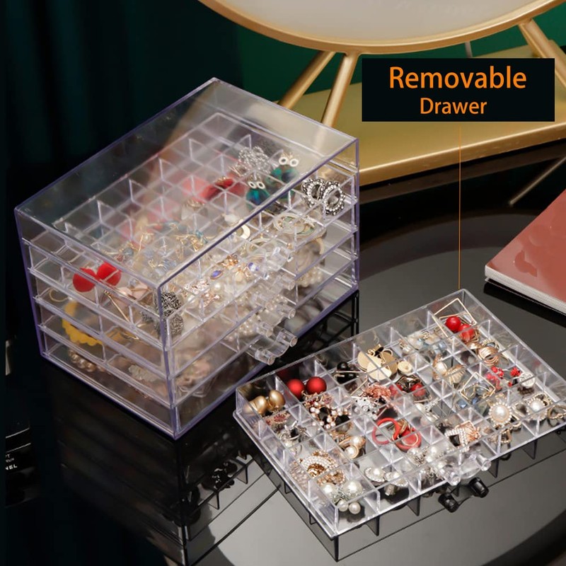 Acrylic Jewelry Box With 5 Drawers Clear Earring Storage Organizer