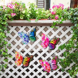 dreamskip Metal Butterfly Wall Decor, 9.6" Outdoor Wall Decor Metal Yard Art, Flowers Wings Butterfly Outdoor Decor for Garden Patio Fence Outside Living Room Bedroom(4 Pack)