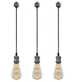 Kiven 3-Light H-Type Wire Track Light Pendants 39.37 Inch Cord Length Black Weave Rope Restaurant Chandelier Decorative Pendant Light Industrial Factory Pendant Lamp 3 Pack,Bulb Not Included