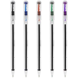 PENTEL SUPERB BK77 PACK OF 5 ASSORTED COLOURS - BLACK, BLUE, RED, GREEN, VIOLET BALL POINT PENS. 0.7mm TIP