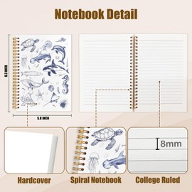 WUCHJ Blue Ocean Notebook, Sea Animal Beach Journal, Retro Coastal Marine Biology Spiral Notebook Journal for Note Taking, Gifts for Ocean Beach Lovers, Blue Office Supplies, 5.5x8.3 Inch