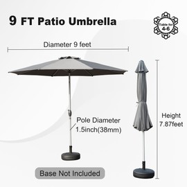Domi 9FT Patio Umbrella, Outdoor Table Umbrella with Push Button Tilt and Crank, UV Protection Waterproof Market Sun Umbrella with 8 Sturdy Ribs for Garden, Deck, Backyard, Pool (Gray)