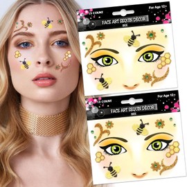 Pack of 2 Face Art Tattoos, Temporary Face Tattoos, Carnival, Glitter Face Stickers, Glitter Tattoo Face Carnival, Temporary Tattoos Face for Carnival, Animal Costume, Theme Parties (F)