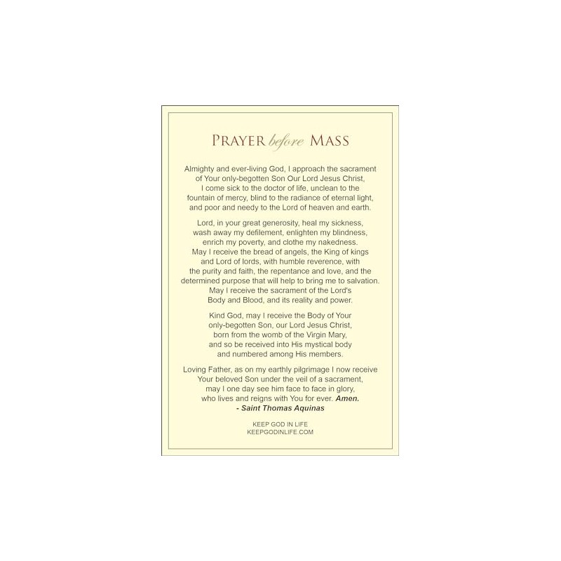 Prayer Before and After Mass LAMINATED Holy Card (3-pack) with