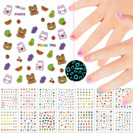 Okiyomi Self-Adhesive Cute Glow-in-The-Dark Nail Art Stickers Kit: 15 Sheets with Over 700 Anime Designs, Kid-Friendly Plastic Tweezers Included - Versatile Nail Accessories for Kids to Adults