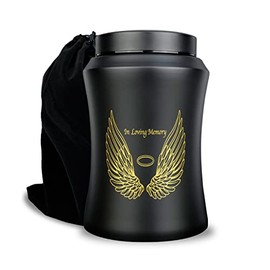 CHIEMOT Up to 220 lbs Large Cremation Urns for Adult Human Ashes, Angel Wings in Loving Memory Decorative Funeral Burial Urn for Male Female Ashes with Velvet Bag(Black)