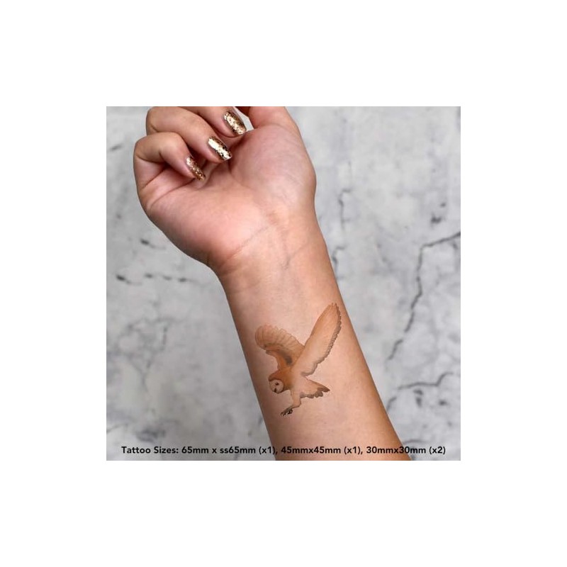 4 x 'Flying Barn Owl' Temporary Tattoos - Water Resistant,