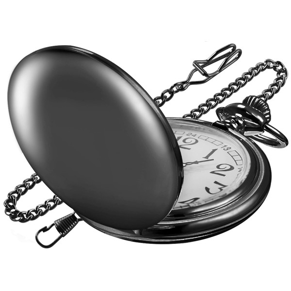 Realpoo Smooth Black Pocket Watch for Men Quartz Arabic Digital