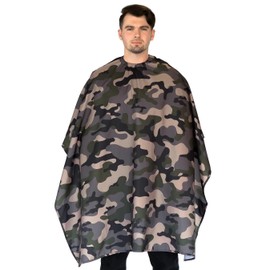Barber Strong The Barber Cape Haircut Cover for Men, Hair Repelling and Static-Reducing Material, Flexible Elastic Neckband, Water Resistant Fabric, Oversized for Complete Coverage - Camo
