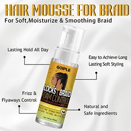 Strong Hold Extra Hold Braiding Gel & Edge Tamer - Tames Frizz, Smoothing Mousse for Twists, Locs, Braids, Cornrows (with Hair Oil, Hair Combs, Bonnet