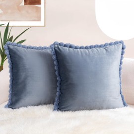 AELS Scalloped Decorative Throw Pillow Covers 18x18, Set of 2, Modern Velvet Plush Pillow Case, Boho Farmhouse Cushion Case for Bed Couch Sofa, Blue (Covers Only)