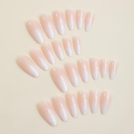 Press on Nails Short Almond Fake Nails Nude Gradient Nails Press Ons Glossy Natural False Nails Stick Glue on Nails for Women 24Pcs