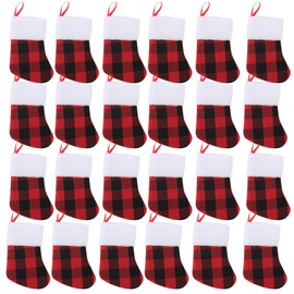 Mini Christmas Stockings 7 inch 24pcs, Buffalo Plaid Christmas Stockings, Christmas Hamging Ornaments
