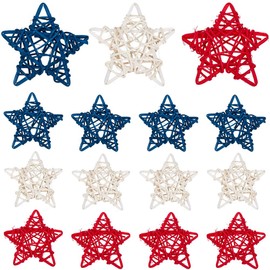 SOFPLATE 18Pcs 4 Inch Rattan Stars Star Vase Decorations Bulk Large Independence Day Patriotic Vase Bowl Filler Mixed Color Wedding Memorial Day 4th of July Decorations for Home Office Table Ornament