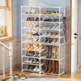 Tribesigns Shoe Rack Organizer, 36-44 Pairs Shoe Storage Shelf, 10 Tiers Shoe Stand, Shoe Rack for Closet, Boot Organizer with 2 Hooks, Stackable Shoe Tower