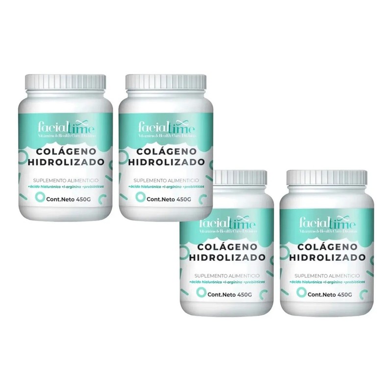 Kit 4 Colágeno Hidrolizado Puro Ácido Hialurónico Prebioticos Vitaminas 450