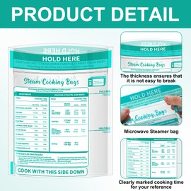 Resurhang 50 Pcs Zipper Microwave Steam Bags Reusable Steam Cooking Bags for Vegetables Potatoes and Meat