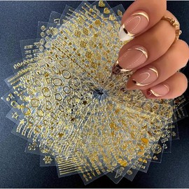 3D Self-Adhesive Nail Art Stickers, 30pcs/set Gold Line Star Nail Stickers, DIY Nail Art Supplies for Women & Girls