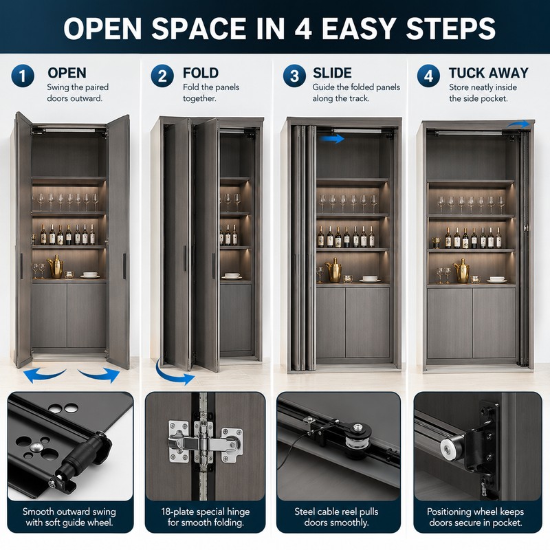 Hidden Folding Swing Door Track Hardware Kit for Cabinet and