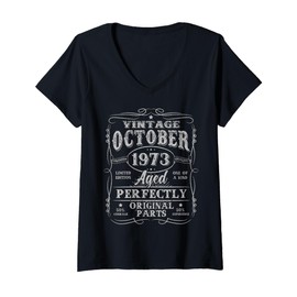 Womens Vintage October 1973 Retro 52 Year Old 52nd Birthday Men Dad V-Neck T-Shirt