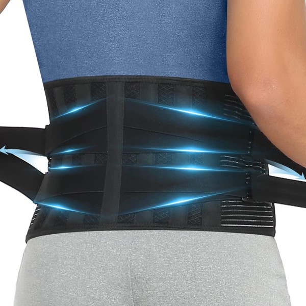KIWI RATA Back Brace for Lower Back Pain Relief,Back Support Belt for Women & Men,Breathable Back Support Belt with 6 Stays for work,Sciatica,Herniated Disc,Scoliosis Back Pain Relief,Heavy lifting