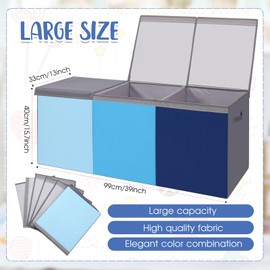 Patelai Extra Large Toy Box Chest 3/4 Dividers Collapsible Sturdy Storage Bins with Lid and Handles Storage Organizer for Living Room Playroom Bedroom Nursery(Blue Series,40.6 x 16.5 x 14.2'')