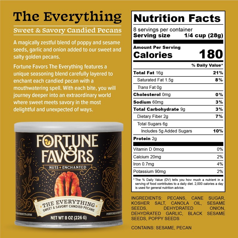 Fortune Favors Candied Pecans, Sweet and Salty Snack, Hand Crafted