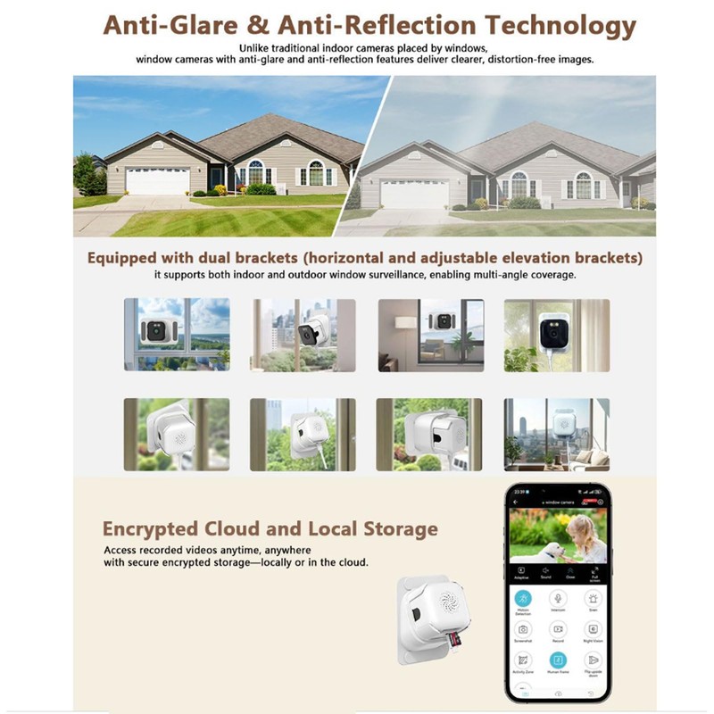 Plyisty 2K Window Camera, 3MP Smart Peel and Stick Security