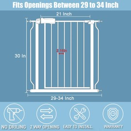 flower frail 29-34 Inch Wide Baby Gate for Stairs Dog Gate Indoor Pressure Mounted No Drill Safety Child Gates for Kids or Pets Auto Close Pet Gates White