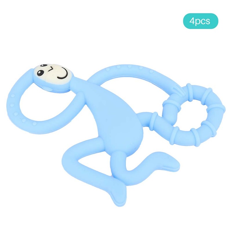 4pcs Cute Monkey Shaped Cartoon Silicone Soft Elastic Baby Teether