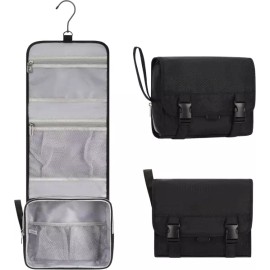 남녀용 소형 걸이식 세면도구 가방 여행용 샤워 도프 키트 메이크업 액세서리 야외용 3칸이 있는 방수 [01 C-Pink Strip] Compact Hanging Toiletry Bag for Men and Women, Travel Shower Kit, Makeup Accessories, Outdoor Waterproof with 3 Compartments [01 C-Pink Strip]