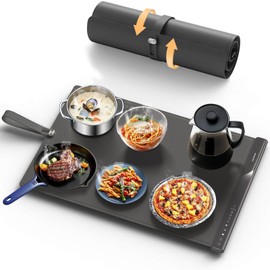 Food Warming Mat with Dual Heating Zones, 4 Temp Settings, Silicone Easy-Clean, Auto Shut-Off, Timer, Child Lock, Portable for Buffet, Party & Travel, 350W, 120V(AC), (Gray)