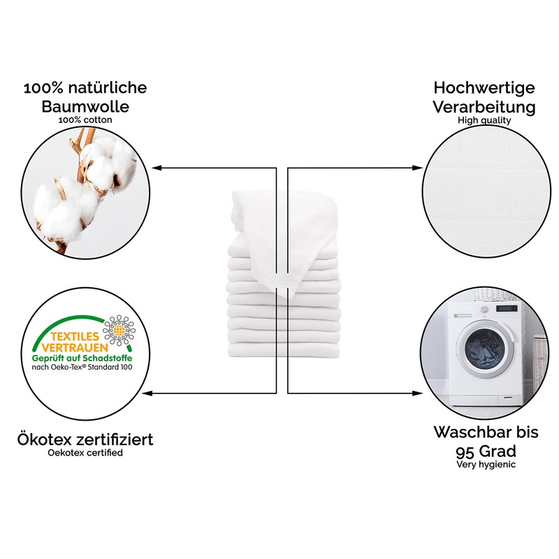 ZOLLNER Set of 10 Face Cloths 100% Cotton 35 x