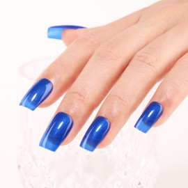 Imtiti Pearl Gel Nail Polish, 0.5 Fl Oz Deep Blue Glitter Gel Polish Soak Off LED UV Shimmer Mermaid Pearlescent DIY Nail Art Starter Manicure Salon