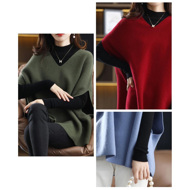 J.STORE Women's Knit Vest, Overlay, V-Neck, Arm, Slit, Pullover, Solid,