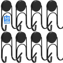 Buelkmag Magnetic Hooks 50Lbs+ 304 Stainless Steel Hooks Heavy Duty Magnets Hanging Hooks for Refrigerator Grill Toolbox Outdoor,Cruise Essentials Camper Accessories 8pack (Black)