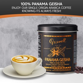 Panama Geisha Coffee Beans: Cafés Granell Finca Don Vidal Medium Roast Whole Bean Coffee, Premium Low Acid Panama Coffee from Arabica Coffee Beans, Gourmet Coffee Lover Gifts for Men & Women 3.5 oz.