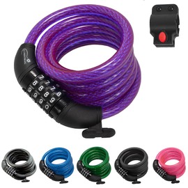 Lumintrail Combination Bike Lock Cable - 6ft Bike Locks Heavy Duty Anti Theft with Combinations - Bike Cable Lock Combination with Mounting Bracket (1 Pack, Purple)