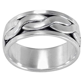 MENS 8MM Wide Celtic Knot Braid Sterling Silver Spinner/Spinning/Spin Band Ring - 925 Sterling Silver - Meditation Worry Stress Ring - Size X