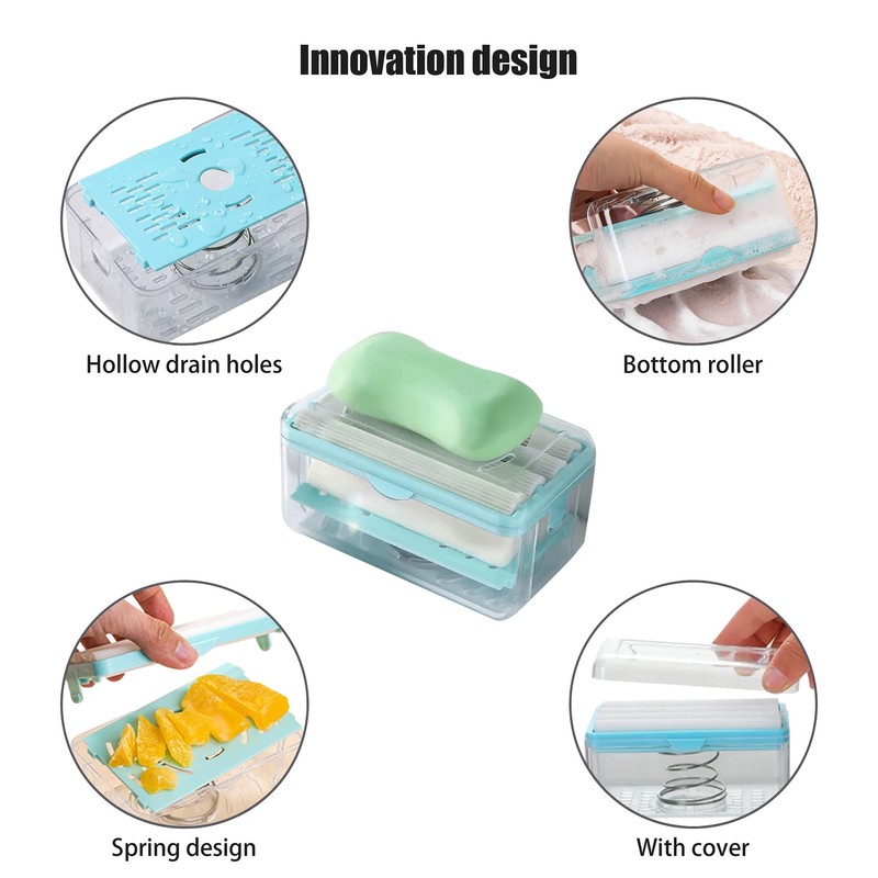 Multifunctional Soap Box,Foam Dispenser with Roller/Drain Holes,Spring Foaming Soap Bar