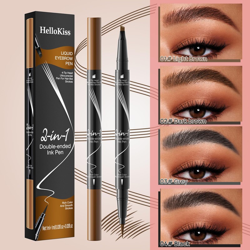 2-in-1 Dual-Ended Microblading Eyebrow Pencils,Waterproof Eyebrow Pen with 4-Fork Micro-Fork-Tip,3D