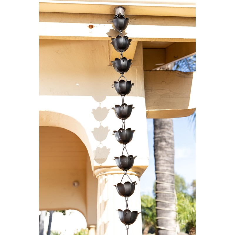 Monarch Rain Chains Aluminum Lotus Black Rain Chains for Gutters