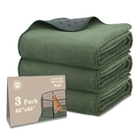 Bunlitent 3 Packs Extra Large Washable Pee Pads for Dogs 63'' x 63'', Non-Slip Waterproof Whelping Pads, Fast Absorbent Pet Playpen Mat, Reusable Floor Mat for Puppy, Senior Dog, Incontinence, Green