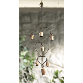 Wind chime with Hearts and Bells Recycled Iron Fair Trade