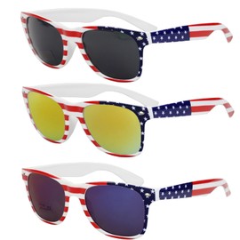 Viaecone American Flag Sunglasses, 4th of July Sunglasses 3 Pcs, Red White and Blue Decorations Patriotic, USA Flag Glasses for Women Men Classic Retro for 4th of July Accessories
