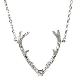 NicoWerk Halskette Damen Silber 925 – Silberkette Damen mit Anhänger in Form von Geweih mit funkelndem Stein, Kette für Frauen - SKE782