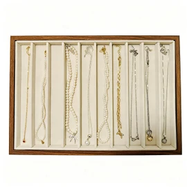 HOUKANWE Large Jewelry Trays for Drawers Stackable Velvet Jewelry Display for Vendors Jewelry Drawer Organizer Inserts for Rings Necklace Bracelets Earrings and Studs Earrings (Beige, 10 Grid)