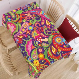 Beabes Peace Symbol Table Covers Hippie Peace Paisley Floral Colorful Heavy Weight Tablecloth Picnic Table Cloth for Kitchen Dinning Tabletop Outdoor BBQ Buffet Rectangle 52x70 Inch